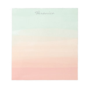 Bloco De Notas Listras de Aquarela Pastel Verde Pêssego Personali