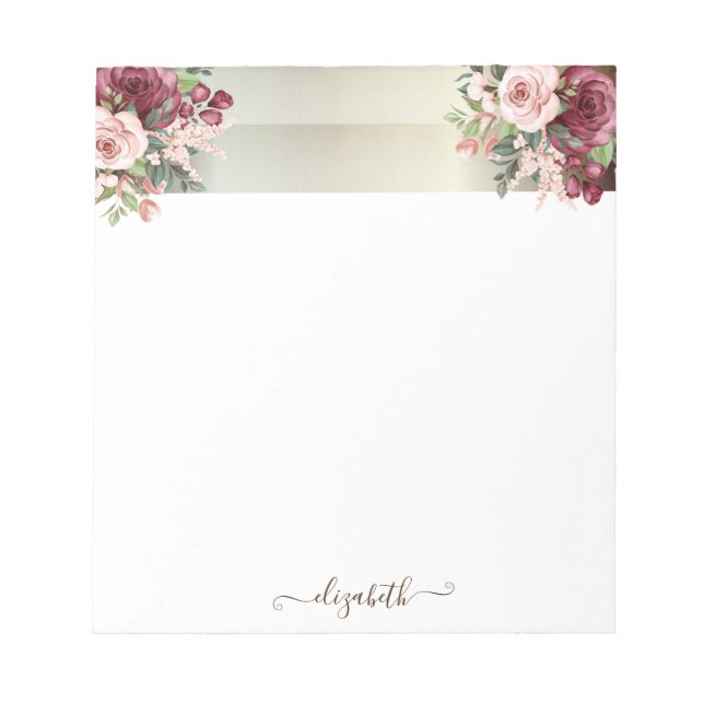 Bloco De Notas Listras Elegantes e Sofisticadas, Flores - Persona (Frente)