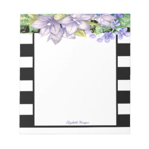 Bloco De Notas Listras Elegantes, Flores em Aquarela - Personaliz