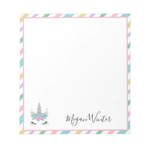 Bloco De Notas Listras Pastel do unicórnio floral - adicione seu