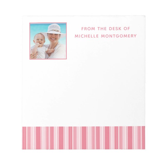 Bloco De Notas Listras Rosa Moderno Foto Personalizada (Frente)