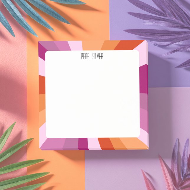 Bloco De Notas Listras Rosa Monograma Chic PERSalizado Personaliz (Pink Purple Orange Bold Stripes CUSTOM Chic Monogram Personalized Post-it Notes
)