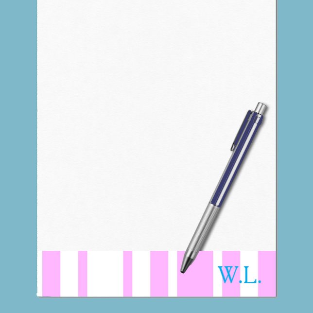 Bloco De Notas Listras Simples Rosa e Branco com Monograma (Criador carregado)