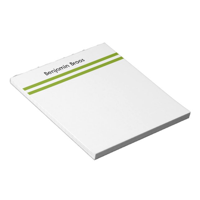 Bloco De Notas Listras verdes e brancas de nome personalizado (Inclinado)