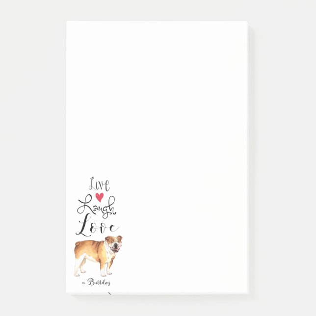 Bloco De Notas Live Laugh Love a Bulldog Posta Notas (Frente)