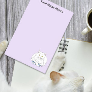 Bloco De Notas Livro de Gato Branco Engraçado Lendo Humor Roxo