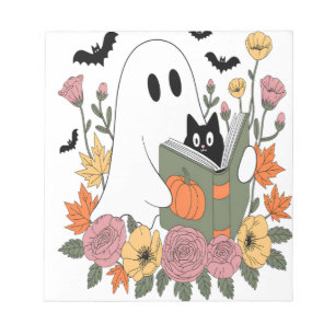 Bloco De Notas Livro de Leitura do Fantasma do Halloween Gato
