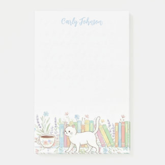 Bloco De Notas Livros Gatos & Café Floral Personalizado