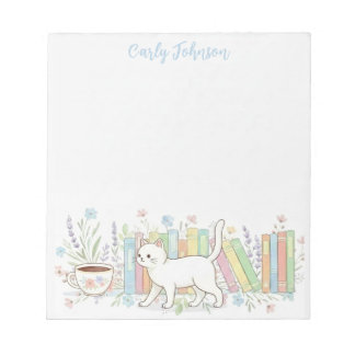 Bloco De Notas Livros Gatos & Café Personalizado Floral