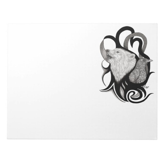 Bloco De Notas Lobo Branco com Arte Tribal Raven (Frente)