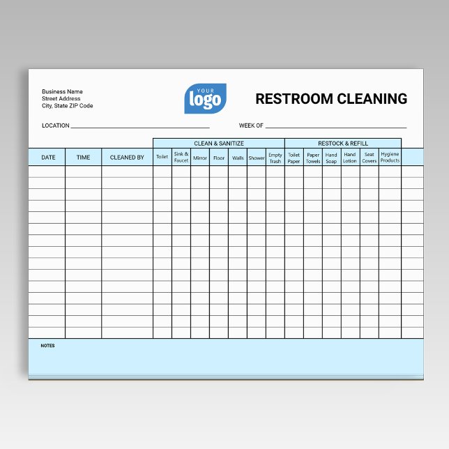 Bloco De Notas Logo Editable Office Restroom Cleaning Log Notepad (Criador carregado)