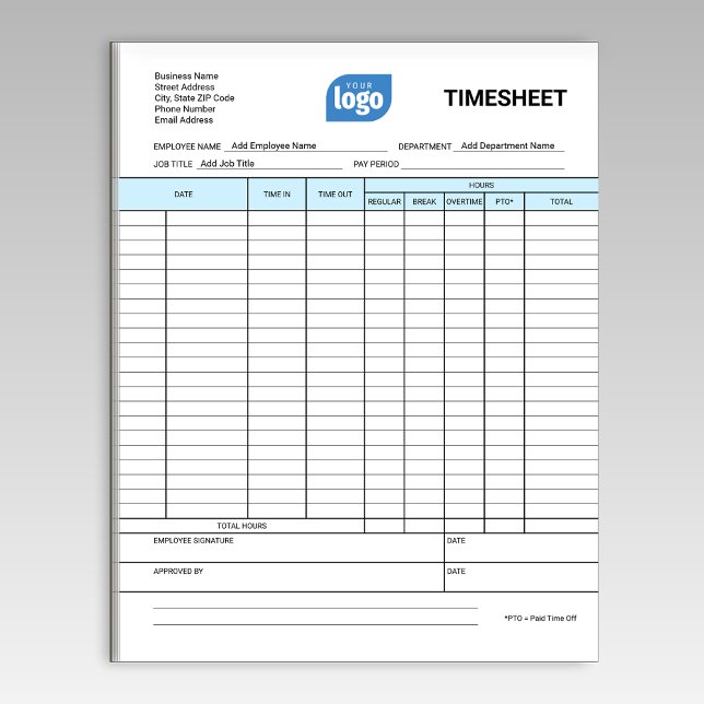 Bloco De Notas Logo Simple Employee Business Time Sheet Notepad (Criador carregado)