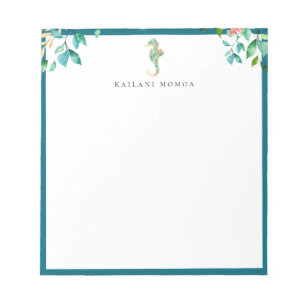 Bloco De Notas Logotipo de Cavalo-Marinho Floral Botânico Quadro