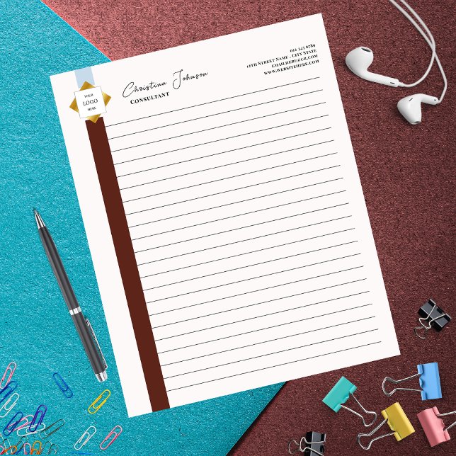 Bloco De Notas Logotipo Dourado Trendy Brown Stripes (Criador carregado)