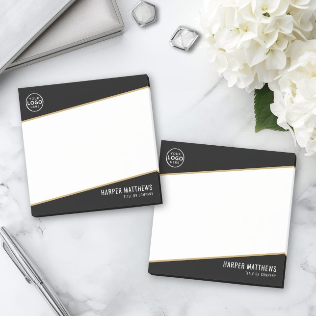 Bloco De Notas Logotipo Empresarial Preto Dourado Profissional (Professional Business Logo Post-it Notes )