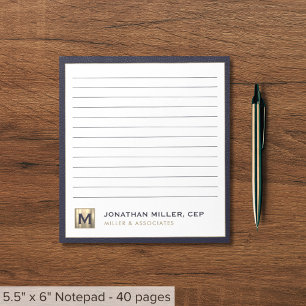 Bloco De Notas Logotipo inicial profissional azul e Dourado