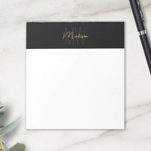 Bloco De Notas Logotipo Monograma Preto e Dourado Minimalista Mod