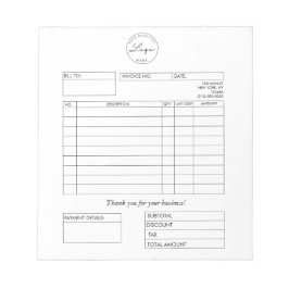 Bloco De Notas Logotipo personalizado profissional Fatura comerci