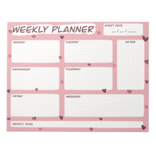 Bloco De Notas Love Heart Weekly Planner