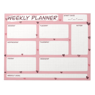 Bloco De Notas Love Heart Weekly Planner