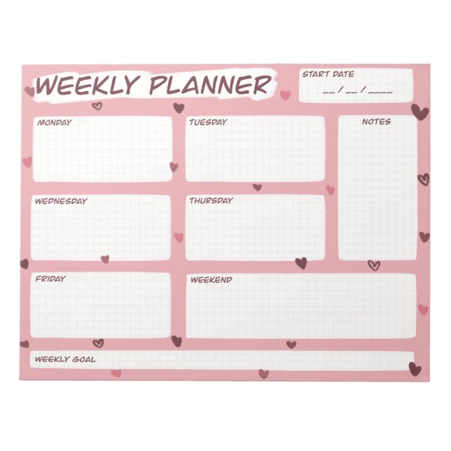 Bloco De Notas Love Heart Weekly Planner (Frente)
