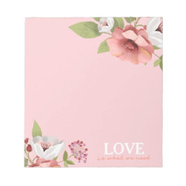 Bloco De Notas Love Message with Pink Flowers Custom