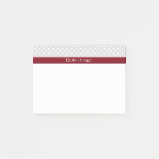 Bloco De Notas Lt Cinza Bolinhas Brancas Burgundy Nome Monograma (Frente)