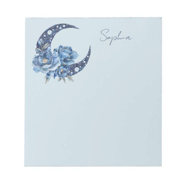 Bloco De Notas Lua Floral Azul (Frente)