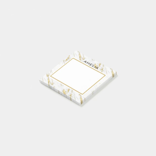 Bloco De Notas Luminária Dourada com Pedra Branca Monograma (Inclinado)