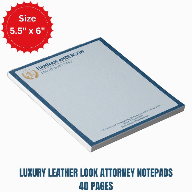 Bloco De Notas Luxury Navy Leather Look Attorney Logo Notepad   (Luxury Leather Look Attorney Notepads)