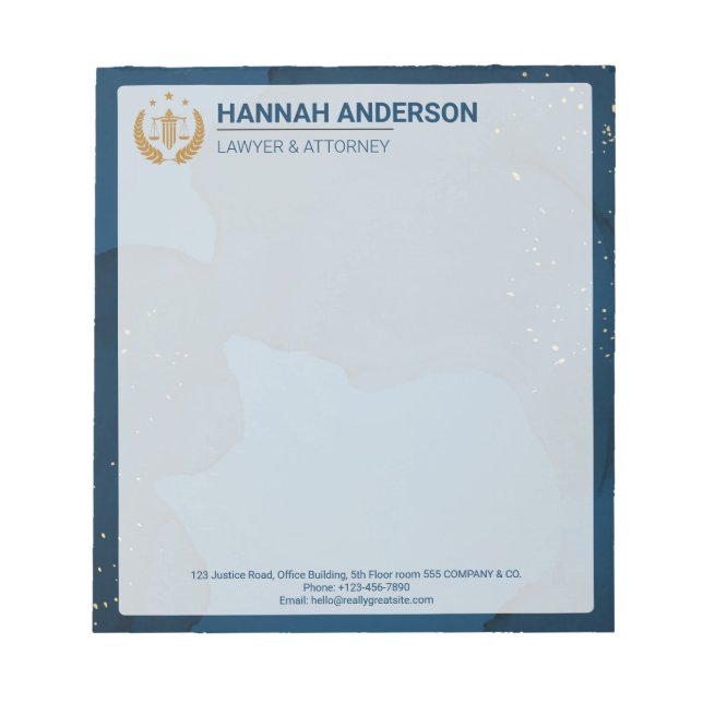 Bloco De Notas Luxury Navy Look Attorney Logo, for Legal Professi (Frente)