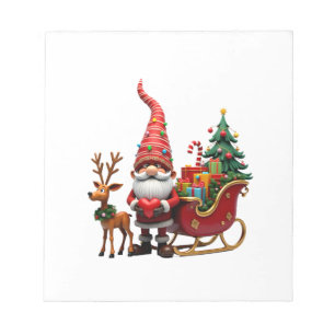 Bloco De Notas Luz de Natal Gnome Papai Noel Montando Trenó Hi