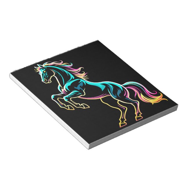Bloco De Notas Luz Neon de Cavalo Glitch Estilo Retro (Inclinado)