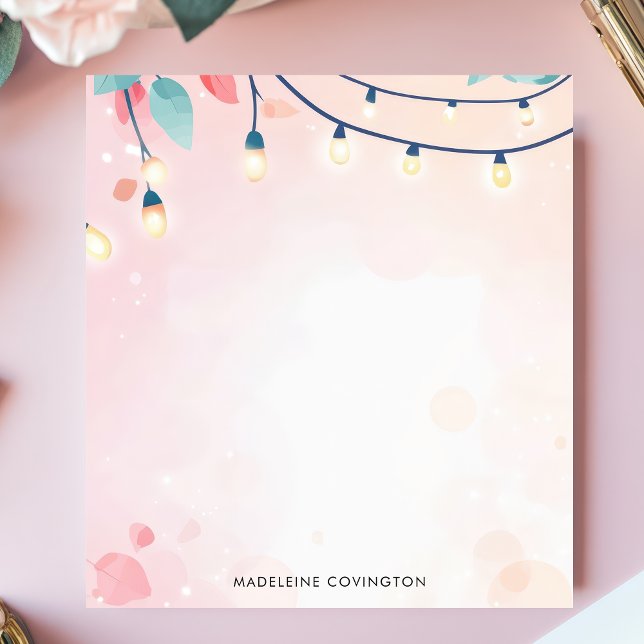 Bloco De Notas Luzes de Corda Piscando Nome Personalizado Pastel (Criador carregado)