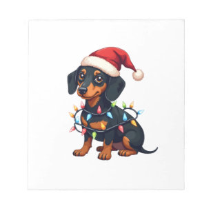 Bloco De Notas Luzes de Natal Dachshund Chapéu de Papai Noel Amor