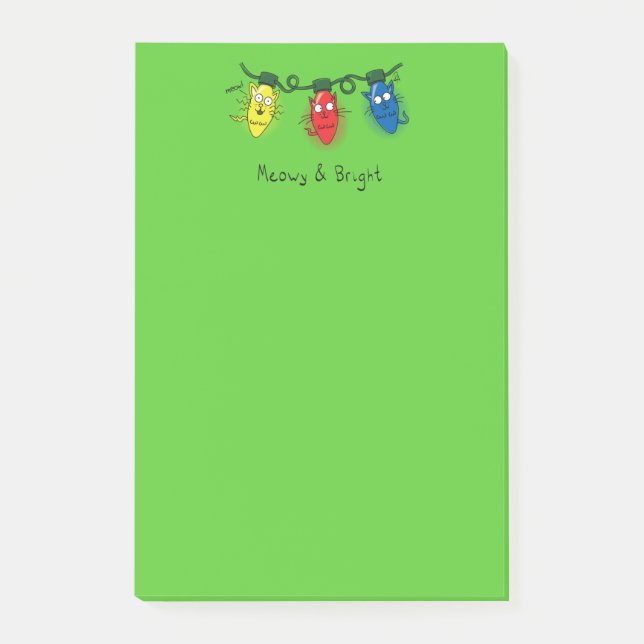 Bloco De Notas Luzes de Natal de Gato Divertidas Felinas e Brilha (Frente)