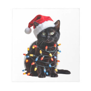 Bloco De Notas Luzes de Natal do Papai Noel do Gato Preto Fofo Me