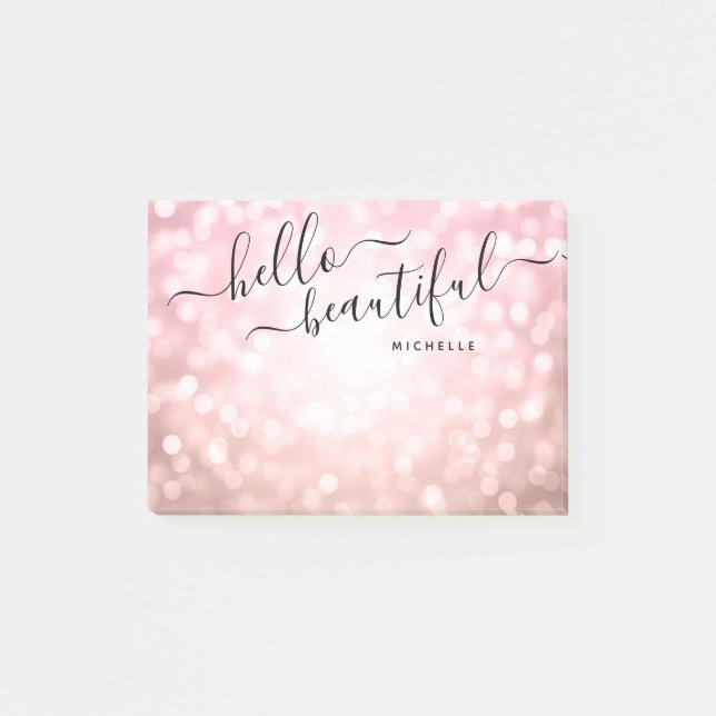 Bloco De Notas Luzes Douradas personalizadas "Hello Beautiful" (Frente)