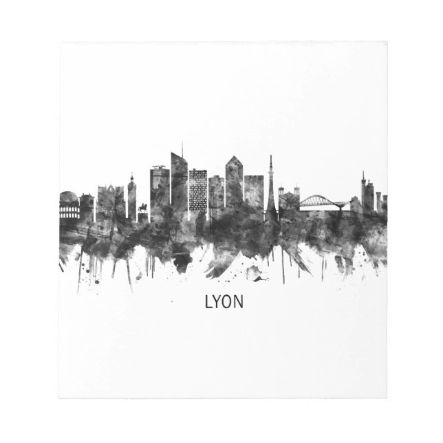 Bloco De Notas Lyon França Skyline BW (Frente)