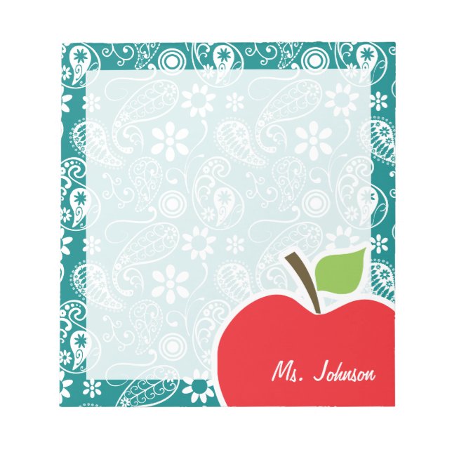 Bloco De Notas Maçã em Paisley Ciano Escuro (Frente)