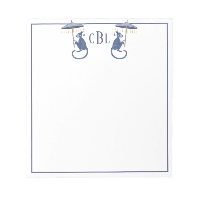 Bloco De Notas Macacos Chinoiserie Monogramas Notepad (Frente)
