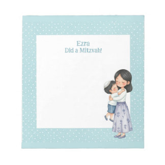 Bloco De Notas Mãe Azul e Filho Abraço Personalizado Mitzvah