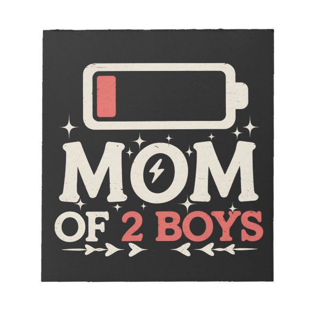 Bloco De Notas Mãe de 2 Meninos Bateria Baixa Funny Dia das Mães (Frente)