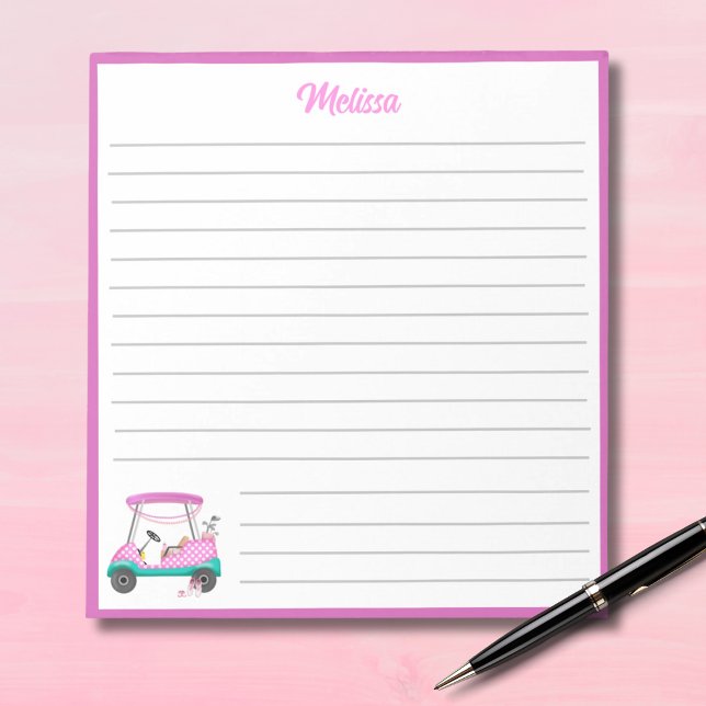 Bloco De Notas Mãe Golfer - Nome do Carrinho de Bolinhas Rosa (Criador carregado)