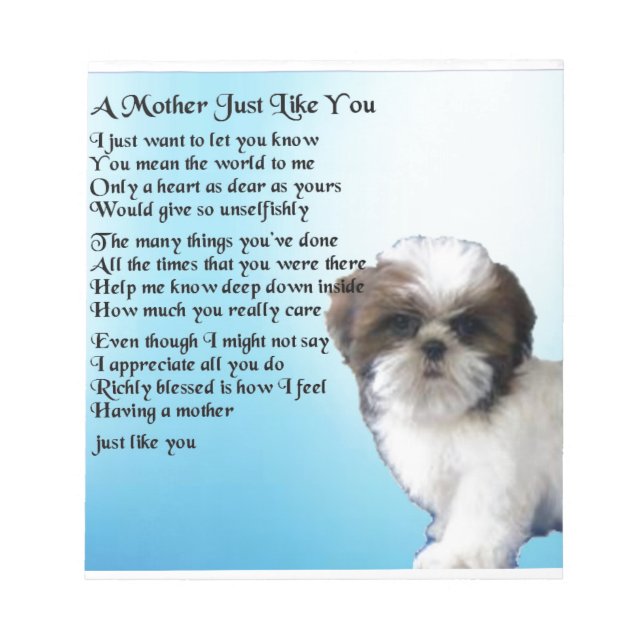 Bloco De Notas Mãe Poema - Shih Tzu Design (Frente)