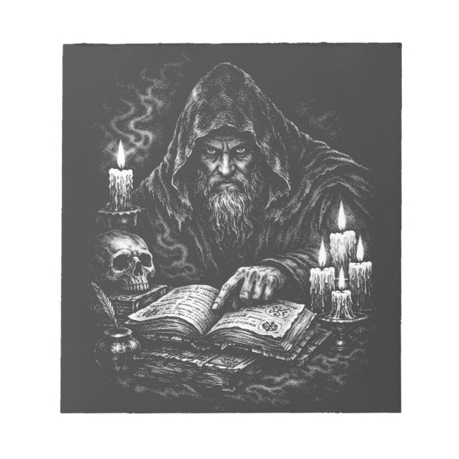 Bloco De Notas Mago Estudando o Grimório — por BurnsInHell (Frente)