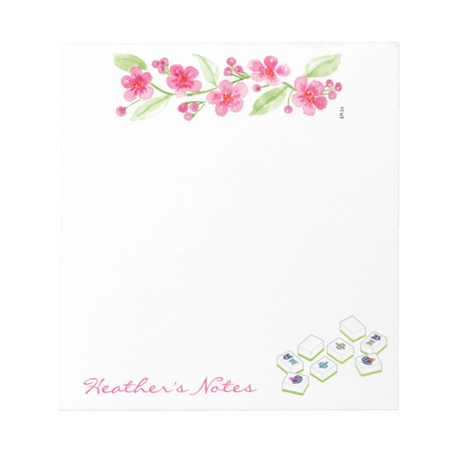 Bloco De Notas Mahjong Aquarela Flores Floridas NOME (Frente)