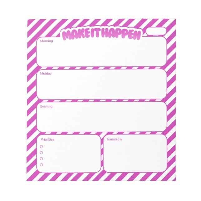 Bloco De Notas Make It Happen Pink Striped Daily Planner Notepad (Frente)