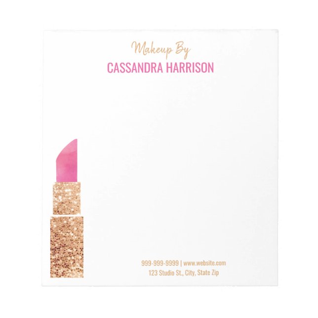 Bloco De Notas Makeup Artist Dourado Sequin Watercolor Beauty Sal (Frente)