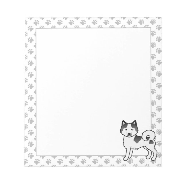 Bloco De Notas Malamute do Alasca Piebald Preto Cachorro de Desen (Frente)